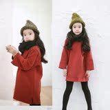 韩国童装女童秋冬季纯棉内加绒保暖亲子长款卫衣儿童潮简洁连衣裙