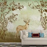 热卖大型壁画手绘鹿林美式韩式田园卡通壁纸墙纸影视墙卧室床头沙