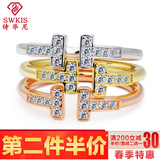 双T开口字母戒指环925纯银镀18k白金玫瑰金简约日韩版时尚戒指 女
