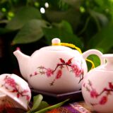 德化玉瓷桃花茶壶陶瓷茶杯四件套茶叶罐（赠茶叶）