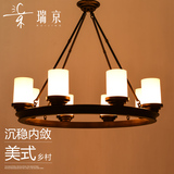 瑞京美式乡村复古新中式灯具北欧简约铁艺实木客厅餐厅蜡烛台吊灯