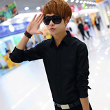 2015春季新款黑色长袖衬衫男士韩版修身青少年休闲男装衬衣潮男装