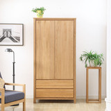 日式全实木2门衣柜白橡木简约现代小户型卧室家具北欧宜家储物柜
