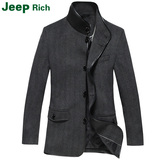 jeep rich冬装中年男士中长款加厚加棉毛呢夹克外套呢子大衣棉衣