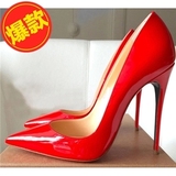 韩版12CM红色尖头高跟鞋超细跟浅口女鞋单鞋低帮鞋本命年红色鞋