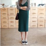 现货2016春款韩国代购正品Cherrykoko复古绿色吊带V领针织连衣裙