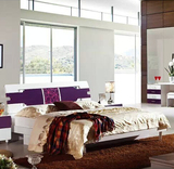 现代简约板式床 1.51.8米双人床 气动高箱储物床 紫色钢琴烤漆床