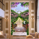 3d立体壁画竖版玄关过道走廊背景墙纸风景壁纸蔷薇玫瑰环保墙布