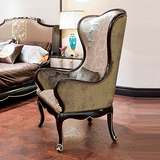 意大利实木单人椅 客厅布艺休闲椅 深色描金沙发椅 新中式老虎椅
