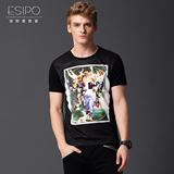 ESIPO 2015夏季新品欧洲古典名画印花圆领修身短袖T恤男 潮E1516