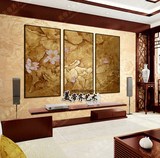 包邮美帝齐东南亚泰式风格纯手绘客厅卧室玄关装饰画金箔荷花油画