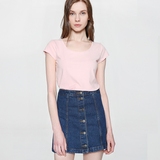 2016年春夏外贸原单粉色大圆领短袖t恤女棉修身显瘦打底衫上衣女