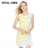 艾莱依圆领无袖纯色荷叶边裙2016夏装新款连衣裙女ERAL36054-EXAC