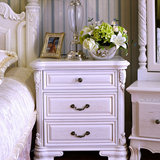 欧式床头柜 田园风格家具 白蜡木床头柜 仿古白色 简约雕花 配套