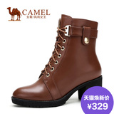 Camel骆驼女靴 真皮粗跟短靴新款正品欧美风高跟骑士靴女鞋靴