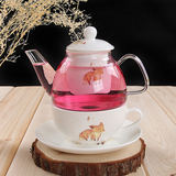 大容量玻璃花茶壶简约欧式卡通动物花水果茶具杯壶泡茶杯壶带过滤