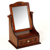 首饰收纳盒创意旋转木质台式化妆镜复古大号桌面镜台梳妆镜子