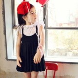 特价韩国童装女童短袖百褶裙子气质夏新款学院风假两件儿童连衣裙