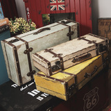 美式复古手提箱木箱子道具箱子 仿古皮箱做旧装饰品摆件橱窗陈列