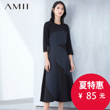 Amii2016春装 艾米女装套头修身大码中长款中袖裙子连衣裙
