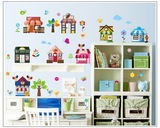 卡通城堡幼儿园儿童起居室客厅装饰贴画可移除自粘墙壁纸贴MJ9004