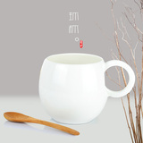 瑞玖 唐山骨瓷纯白环形把手骨瓷杯早餐杯水杯牛奶杯茶杯陶瓷杯子
