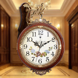 北极星纯铜欧式双面挂钟客厅复古两面钟实木挂表静音创意大号钟表