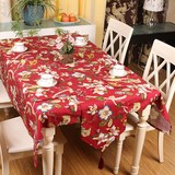 餐桌玉兰花桌布大台布餐垫棉布印花单面图案桌旗长方形圆桌茶餐桌