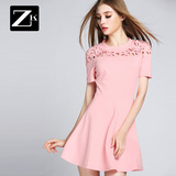 ZK2016新款连衣裙夏季连衣裙女装显瘦针织连衣裙A字裙子短袖裙潮