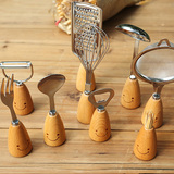 日本zakka原木手柄不锈钢叉勺 开瓶器 打蛋器 削皮器厨房餐具套装