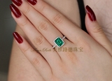 祖母绿戒指环彩色宝石方形925纯银镀18K白金微镶钻豪华大气女款