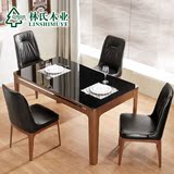 林氏木业现代简约钢化玻璃餐桌椅组合小户型方形6人餐台LS034CZ1