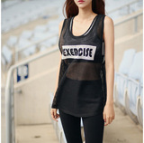 韩版宽松运动罩衫女健身 字母镂空T恤 网眼透气无袖运动速干背心