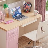 青少年书桌学习桌带书架电脑桌女孩书台美式直角书桌儿童桌子粉色