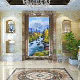 欧式油画纯手绘山水风景美式别墅客厅玄关竖版走廊招财风水装饰画