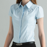 衬衫女 短袖2016夏装新款 翻领上衣修身白色打底衫学生女职业衬衫