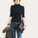2015秋季韩版女装半高圆领五分袖针织衫毛衣女修身显瘦中领打底衫
