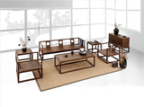 新中式禅意实木沙发 简约别墅会所创意木制仿古沙发组合 定制家具