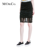 MO&Co.摩安珂 半身裙中裙双层透视条纹绣花欧美M142SKT129 moco