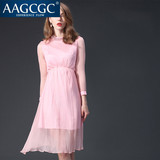 AAGCGC高端定制女装春款中腰连衣裙圆领钉珠中长款裙子女2980