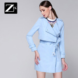 ZK2016旗舰店简约通勤春装新款单排扣风衣女式外套中长款修身女装
