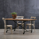 果然 北欧宜家轮子长方桌创意铁艺实木餐桌LOFT工业风铆钉桌子