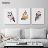 简优映画彩色装饰画 可爱猫头鹰儿童房卧室挂画 创意卡通客厅壁画