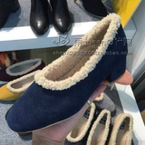 韩国代购正品女鞋2015冬欧美甜美加厚加绒舒适保暖羊羔毛中跟棉鞋