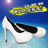 韩版12cm高跟鞋细跟单鞋女士圆头鞋防水台白色性感夜店超高跟包邮