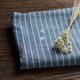 日式田园风格小清新棉麻条纹餐垫桌布 布艺餐布餐桌垫 蓝灰米白色