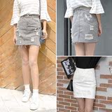 韩版磨破洞做旧牛仔裙子女夏季女装新款高腰显瘦短裙包臀半身裙潮