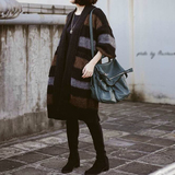 韩版女士秋季外套加厚宽松大码针织衫中长款羊毛马海毛毛衣开衫女