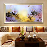客厅装饰画现代简约 横版紫色荷塘莲蓬荷花挂画欧式花卉单幅 油画