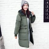2015冬装新款韩版羽绒棉服中长款时尚修身大码纯色加厚连帽外套女